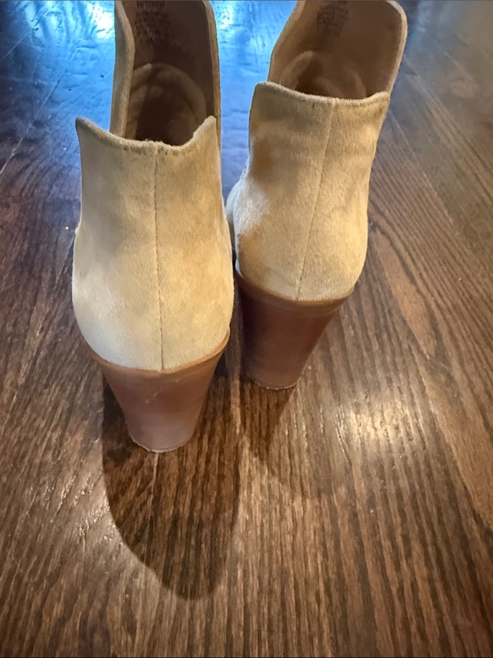 Gianni Bini Tan Suede Ankle Booties with Stacked Heel - Picture 5 of 5